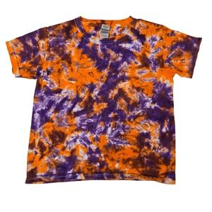 Gildan Youth XS Orange Purple Tie Dye T-Shirt Ultra Cotton Short Sleeve Kids XS
